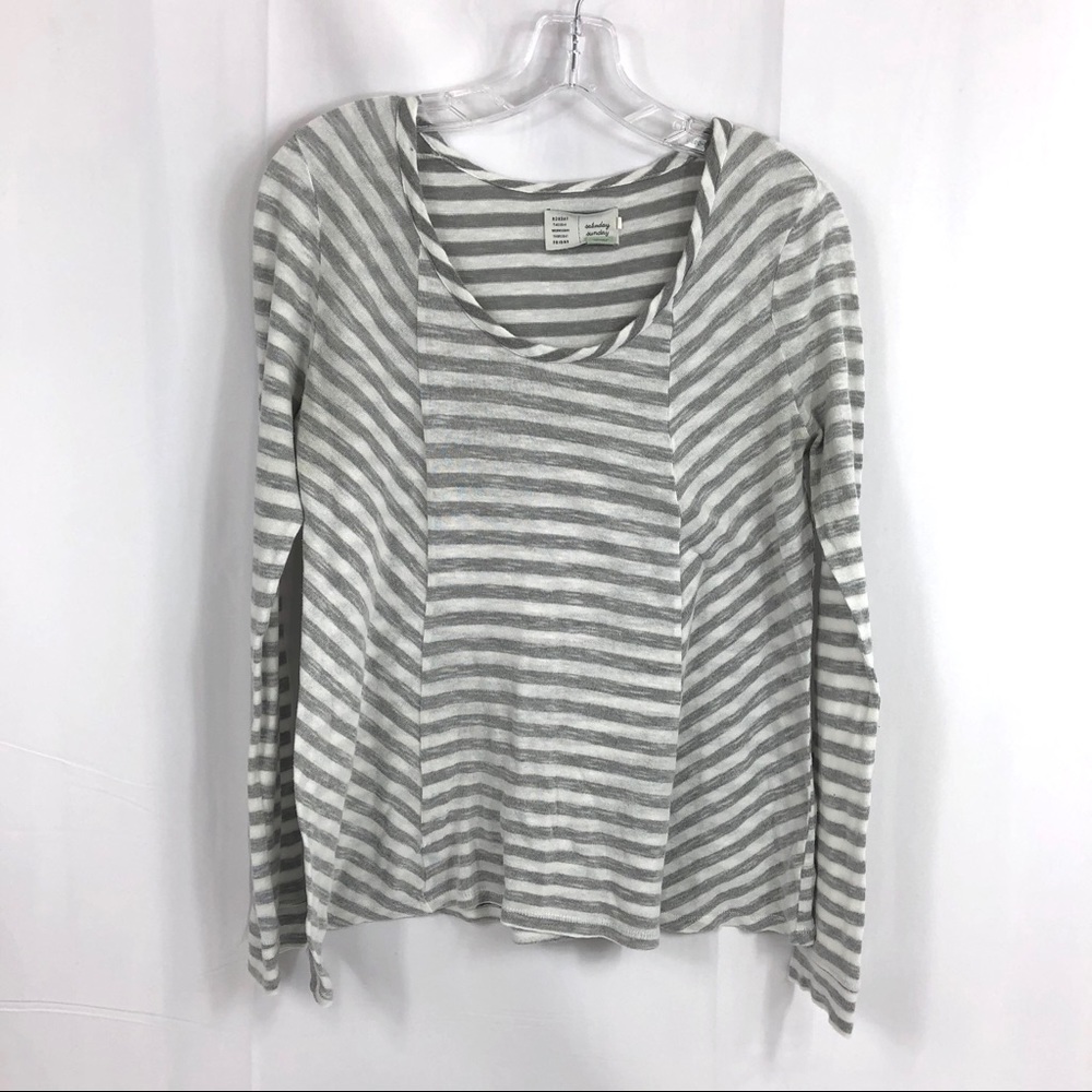 Saturday Sunday White and Gray Striped Top M